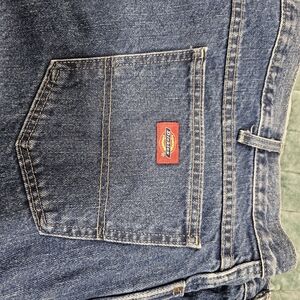 Dickies Men's Blue Relaxed Denim Jeans with Red Logo Tab